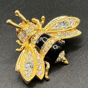 Roman Gold and Black Crystal Bee Brooch